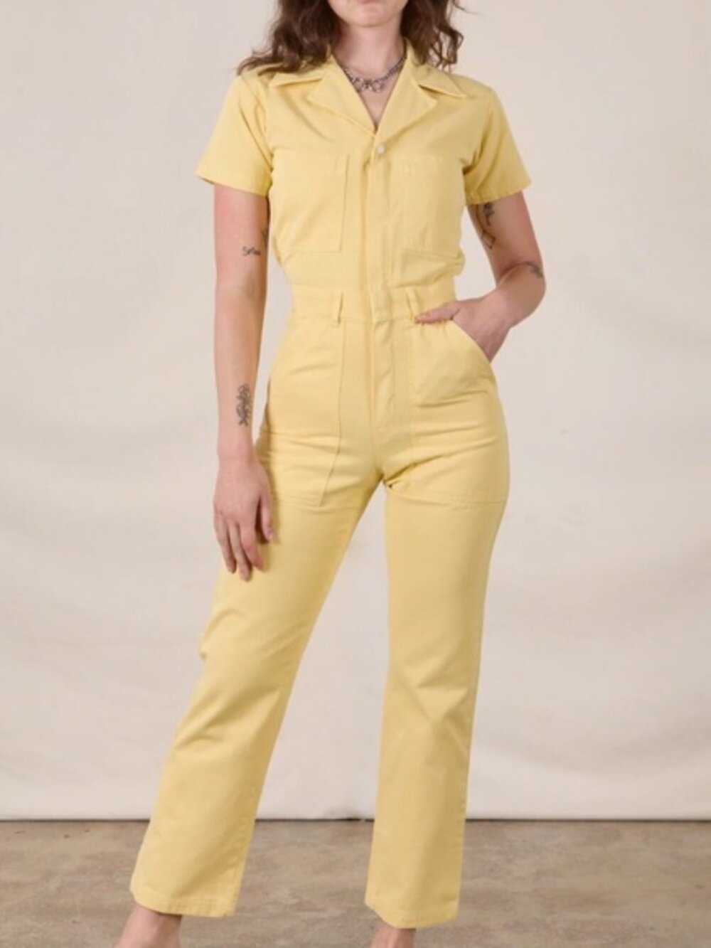 Big Bud Press Short Sleeve Jumpsuit - Butter Yellow, Women's 2x